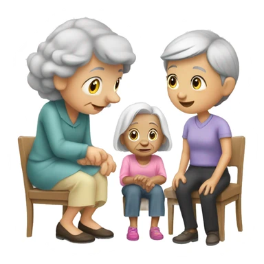 little girl helps old woman to sit down sticker