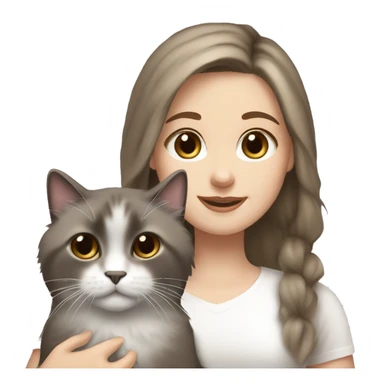 white girl brown hair girl with brown eyes with a grey and white seal fluffy ragdoll cat  sticker