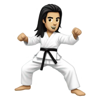 karate kick white man long black hair sticker