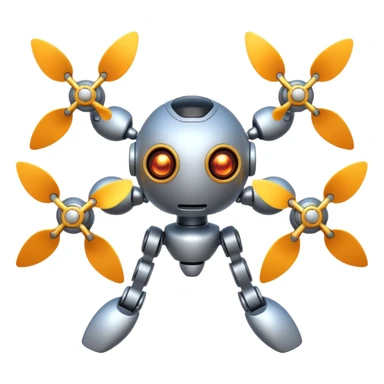 Flying robot, small propellers, glowing eyes. sticker