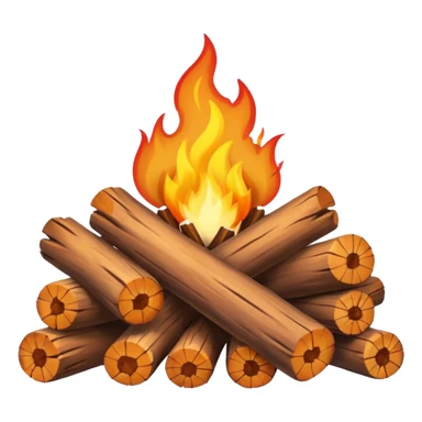 Emoji-style bonfire with logs and flames, cute and rounded, soft shading, bright warm colors sticker
