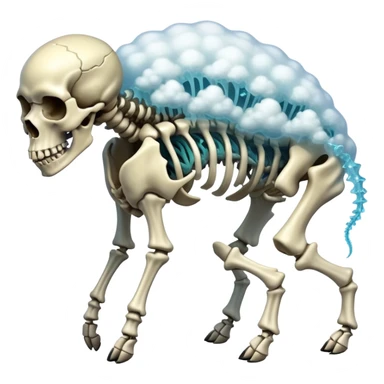 A hunched quadruped with translucent skin revealing a skeleton made of crystallized toxins, its spine adorned with pulsating sacs that leak venomous vapor forming skull-shaped clouds as it moves.

 sticker