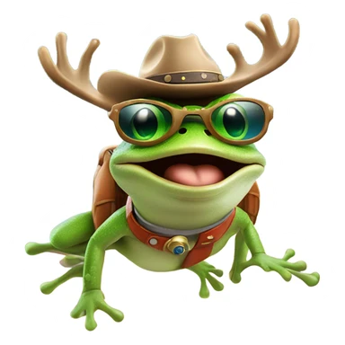 Frog in space riding a reindeer with cowboy hat & aviator sunglasses sticker