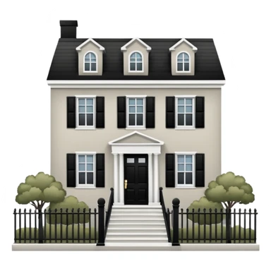 greige colonial house with black shutters and black front door and black railings. sticker