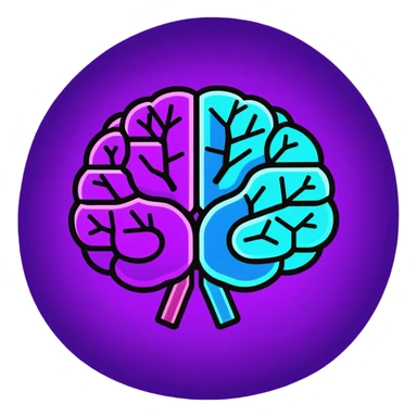 brain with neon glow effect, blue neon glow on top left, purple neon glow on bottom right sticker
