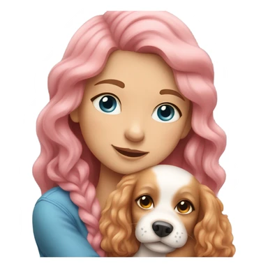 Please create a girl who hugs her pet doggie. The girl has a cute face and so does the doggie. The girl has light skin, blue eyes and pink wavy long hair. sticker
