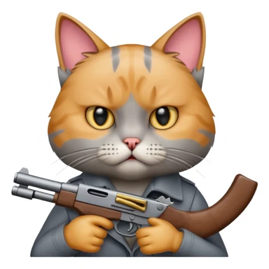 Upset cat with a gun sticker