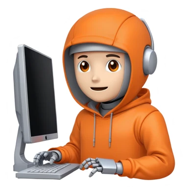 Робот, у которого вместо головы монитор  компьютера в стиле 80-90-ых годов. Эмоции он выражает в виде пикселей на экране. Одет в оранжевую худи. Веселый и эмоциональный, можете переодеваться в другую одежду sticker