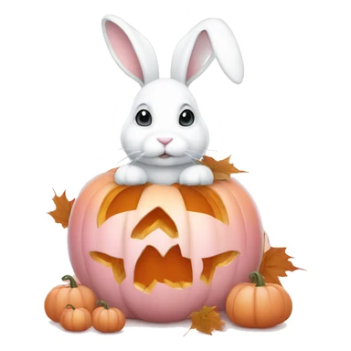 autumn cozy white rabbit in light pink pumpkin  sticker