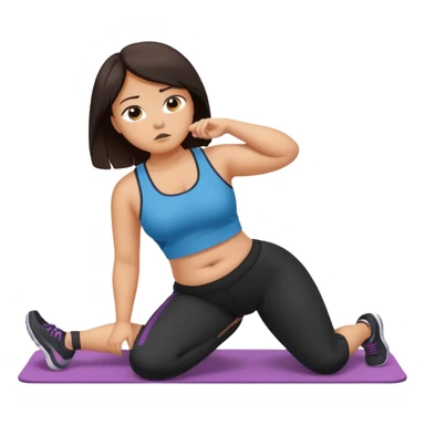 Sad fat girl doing side plank dark hair sticker