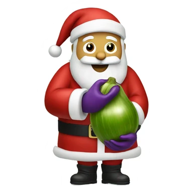 Santa holding an eggplant going into an onion ring sticker