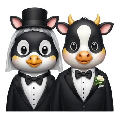 Evlenen penguen ile inek sticker