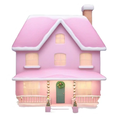 Pastel pink Christmas house with Christmas lights and evergreen trees sticker