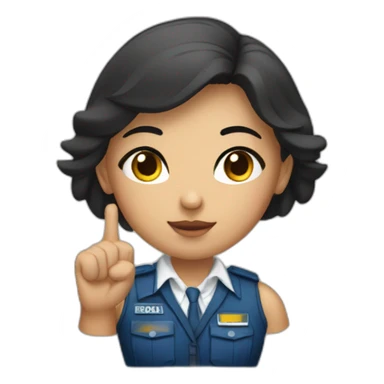 A PERUVIAN SECURITY AGENT GIRL, IN A BLUE VEST AND WHITE SHIRT. SAY OK WITH YOUR HAND. SERIOUSNESS. sticker