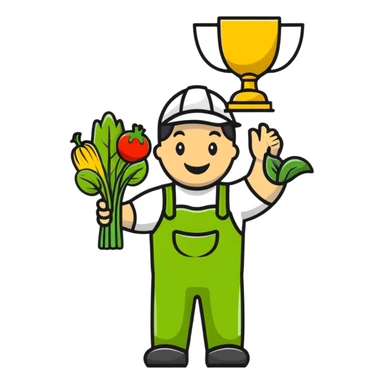 Happy gardener with trophy and prize vegetables sticker