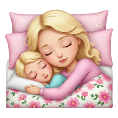 Blonde girl beautiful finish sleeping on her bed with pinky floral design  sticker