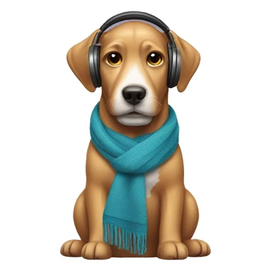dog wearing scarf and headphones  sticker