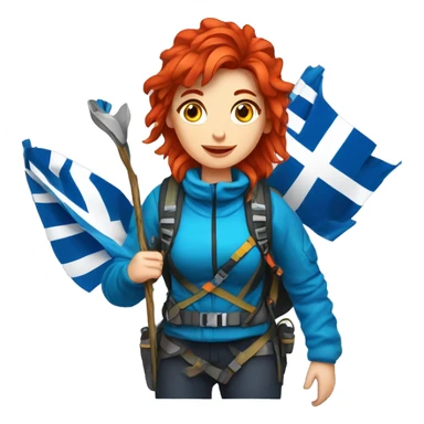 Female winter mountain climber red hair climbing with Greek and EU flags and Easter eggs basket sticker