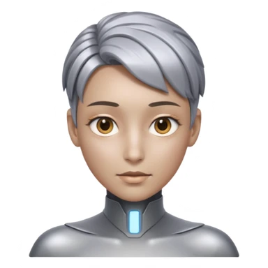 A futuristic bold head that is neither a woman or a male, rather a AI person with a neutral look. The skin is more like a robot, but still humanlike. sticker