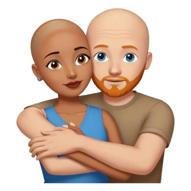 Bald white male with ginger beard and blue eyes hugging indian brown woman with short DARK black hair sticker
