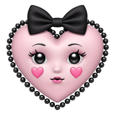 pastel goth heart with black bows and pearls, soft pink and black, cute gothic style, remove background sticker