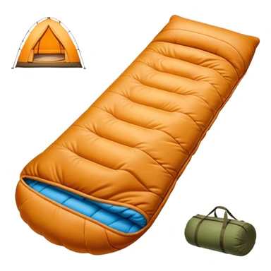 Cinematic Realistic Sleeping Bag, plush and slightly wrinkled, rich fabric texture catching the firelight, glowing with warmth and inviting coziness, nestled within a peaceful campsite. sticker