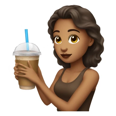 Brunette girl with iced coffee sticker