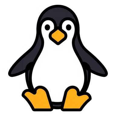 penguin icon constructed entirely from circles and triangles, geometric minimalist design sticker