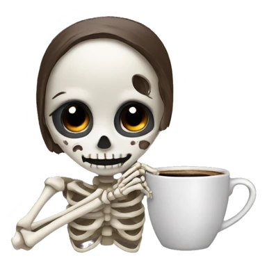 Girl skeleton drinking a hot coffee sticker
