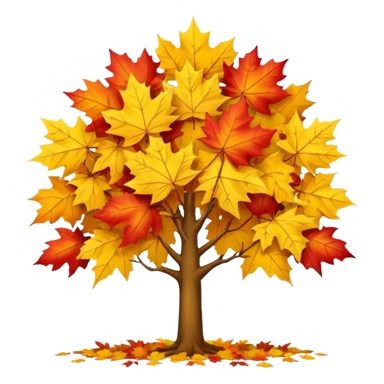 Generate a high-quality image of a yellow maple tree with autumn foliage, full canopy of leaves, realistic color and shading, smooth gradient colors, no facial features, no brand markings, simple white background, high-resolution. sticker