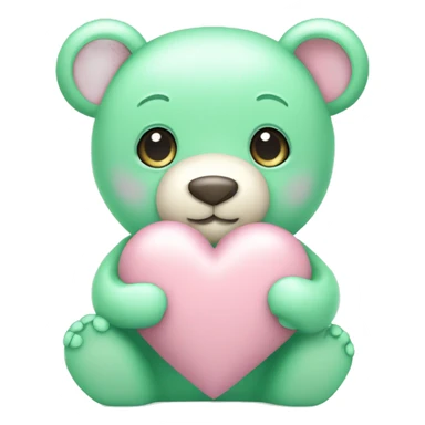Cute pastel pink bear holding pastel green heart sticker
