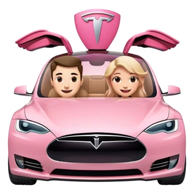 Pink tesla with brown couple inside sticker