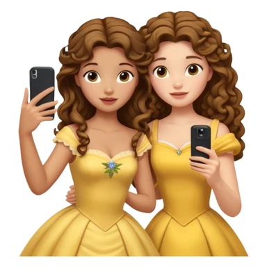 Haz un dos chicad una la princesa Bella de Disney y la otra uo con el pelo rizado largo haciendose un selfie como si et UVI ETB en el perquè de isney sticker