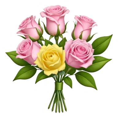 A mixed bouquet of four flowers, featuring pink roses and yellow lisianthus. sticker