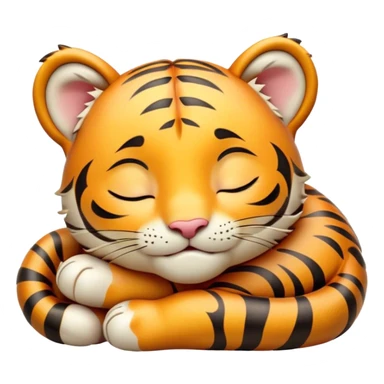 Meme-Worthy cute Sleeping Tiger Cub Portrait Emoji, Head resting peacefully with a contented smile, showcasing a luxuriously soft, striped form and eyes gently closed in serene slumber, Simplified yet comically adorable features, highly detailed, glowing with a soft, drowsy wild light, high shine, relaxed and utterly lovable, stylized with an air of playful laziness, bright and heartwarming, soft glowing outline, capturing the essence of a sleeping tiger cub that feels destined to become the next viral icon of adorable rest! sticker