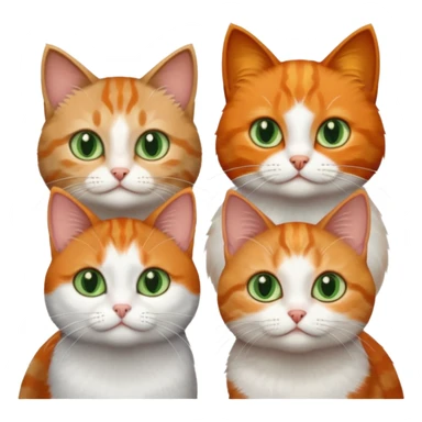 3 tiny different coloured short hair cats including a dark grey and white cat with green eyes, a ginger and white with orange eyes and a brown tabby and white with hazel eyes sticker