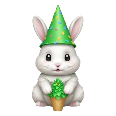 Rabbit in Green Party Hat – white bunny with cone party hat and confetti. sticker