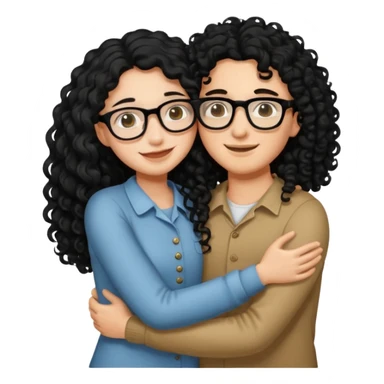 ok use the first photo on last row u sent but make me look 18 and long black curly hair and glasses make us hug each other sticker