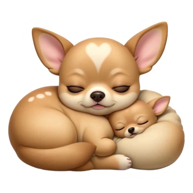 Cinematic Chubby Sleeping Fawn Chihuahua Portrait Emoji, Chubby and serene, with a petite, adorable build and a smooth fawn coat, eyes gently closed in peaceful slumber, Simplified yet irresistibly endearing features, highly detailed, glowing with a gentle, dreamy glow, high shine, relaxed and content, stylized with a touch of whimsy, bright and heartwarming, soft glowing outline, capturing the essence of a blissfully sleepy companion, so comically serene it feels like it could roll out of the screen and snore with adorable charm! sticker