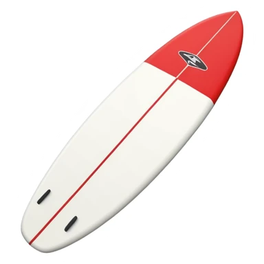 white surfboard with red sides and paddle sticker