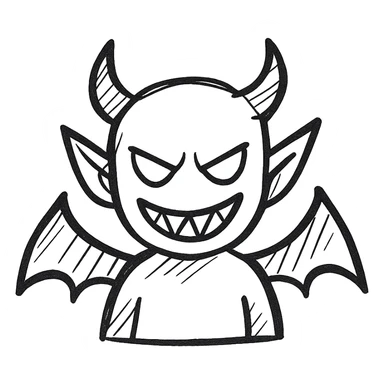 demon, hand drawn black outline style sticker