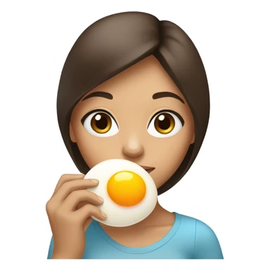 a brunnete girl with blue eyes and tan skin eating a raw egg sticker