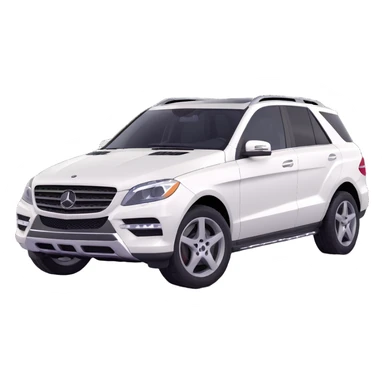 3D style image of a 2015 Mercedes Benz ML350 SUV, white exterior, black interior, rear angle sticker