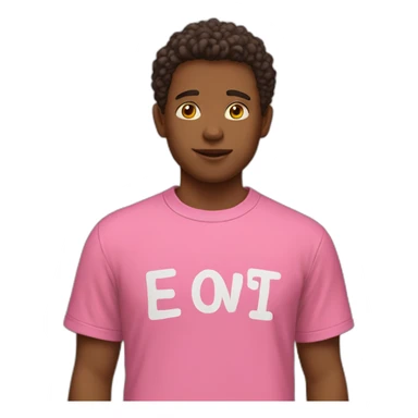 boy in pink t-shirt with letters idea on the chest sticker
