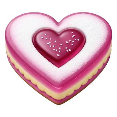 Realistic shortbread cookie in the shape of a heart with light margenta jelly middle filling and sprinkled powder sugar on top. sticker