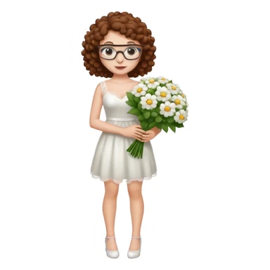 Chica blanca, pelo rizado y castaño,gafas, vestido novia corto, cuerpo entero sticker