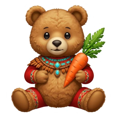 teddy bear Upper, wearing red mayan ancient custome, with carrot half body sticker