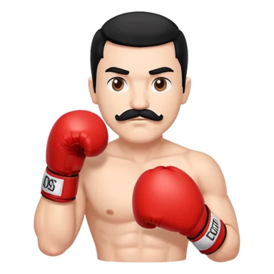 Create a boxer, white skin and black hair with a mustache. Red boxing gloves sticker