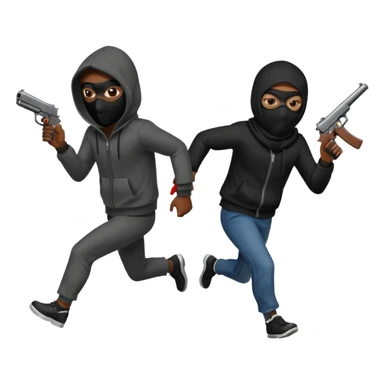 Hoodlum burglar mask and gun with switch running after another gang banger while it's shooting  sticker