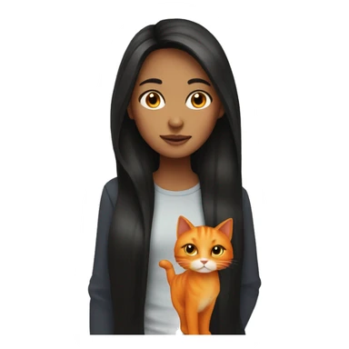 girl with long dark hair and orange cat  sticker